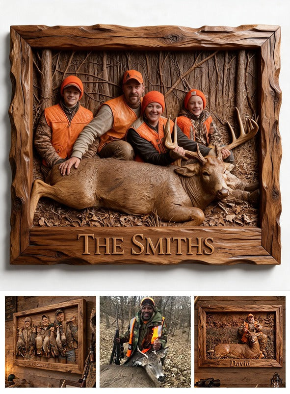 Personalized Custom Photo Hunting Family with Deer Custom Shaped Wood Sign Hunting Decor