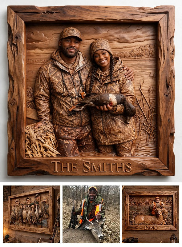Personalized Custom Photo Black Hunting Couple Shaped Wood Sign Hunting Home Decor
