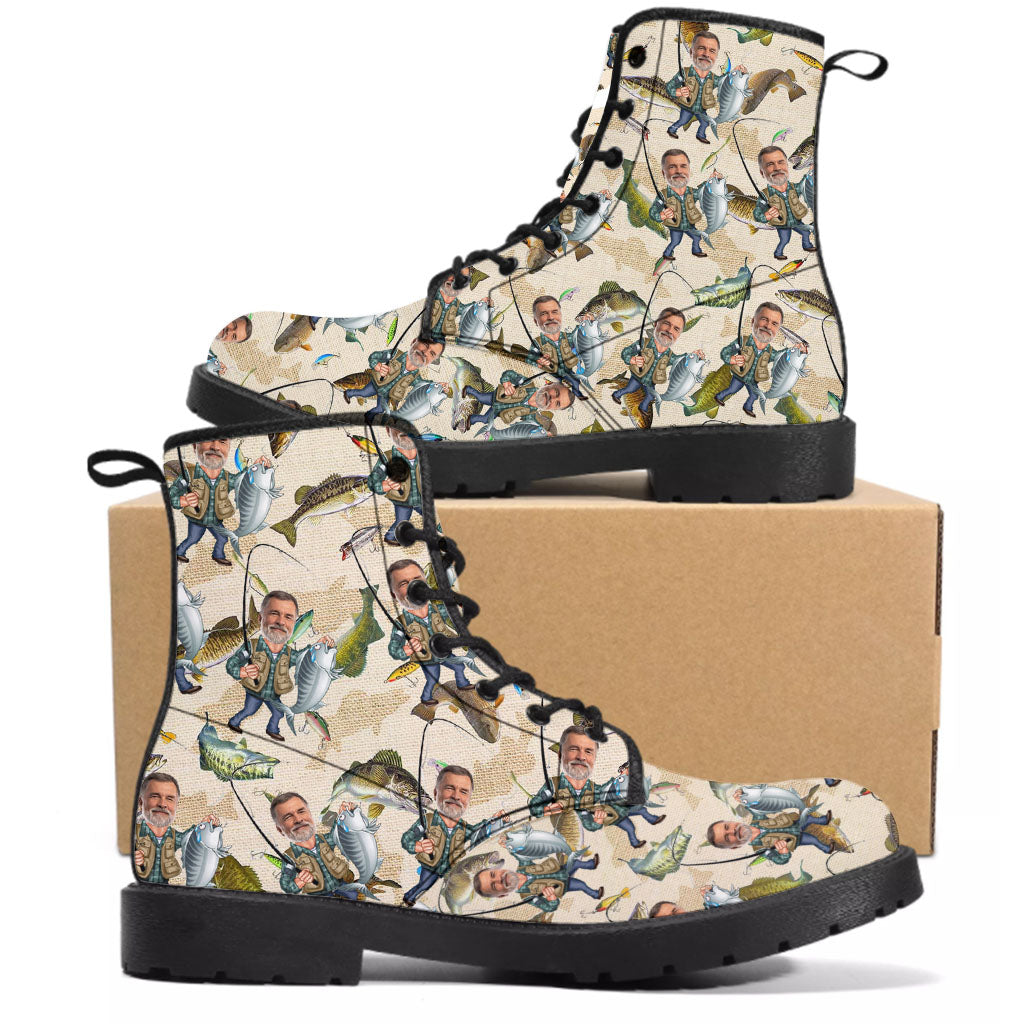 Photo Inserted Funny Fishing - Personalized Fishing Leather Boots