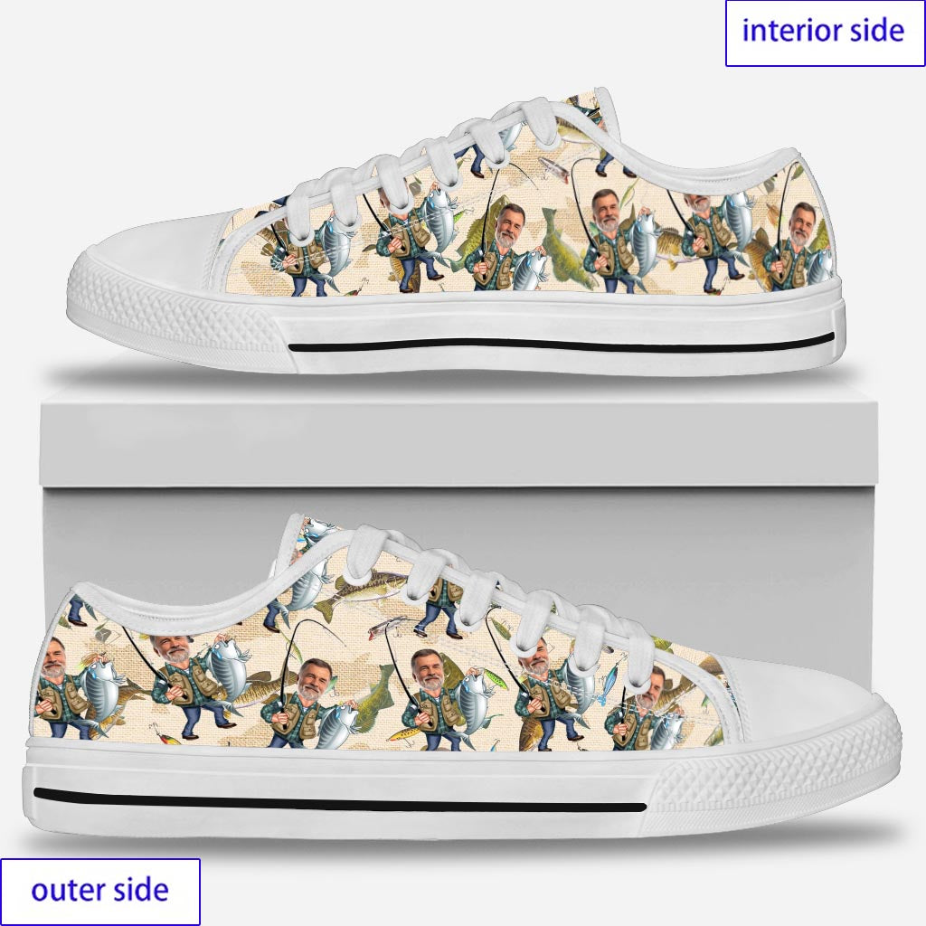 Photo Inserted Funny Fishing - Personalized Fishing Low Top Shoes