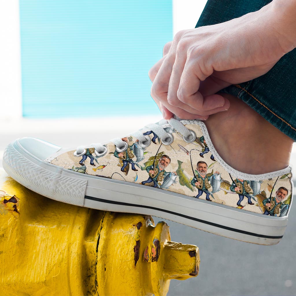 Photo Inserted Funny Fishing - Personalized Fishing Low Top Shoes
