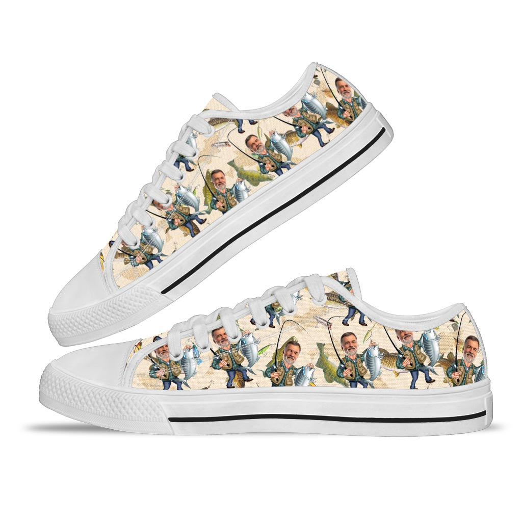 Photo Inserted Funny Fishing - Personalized Fishing Low Top Shoes