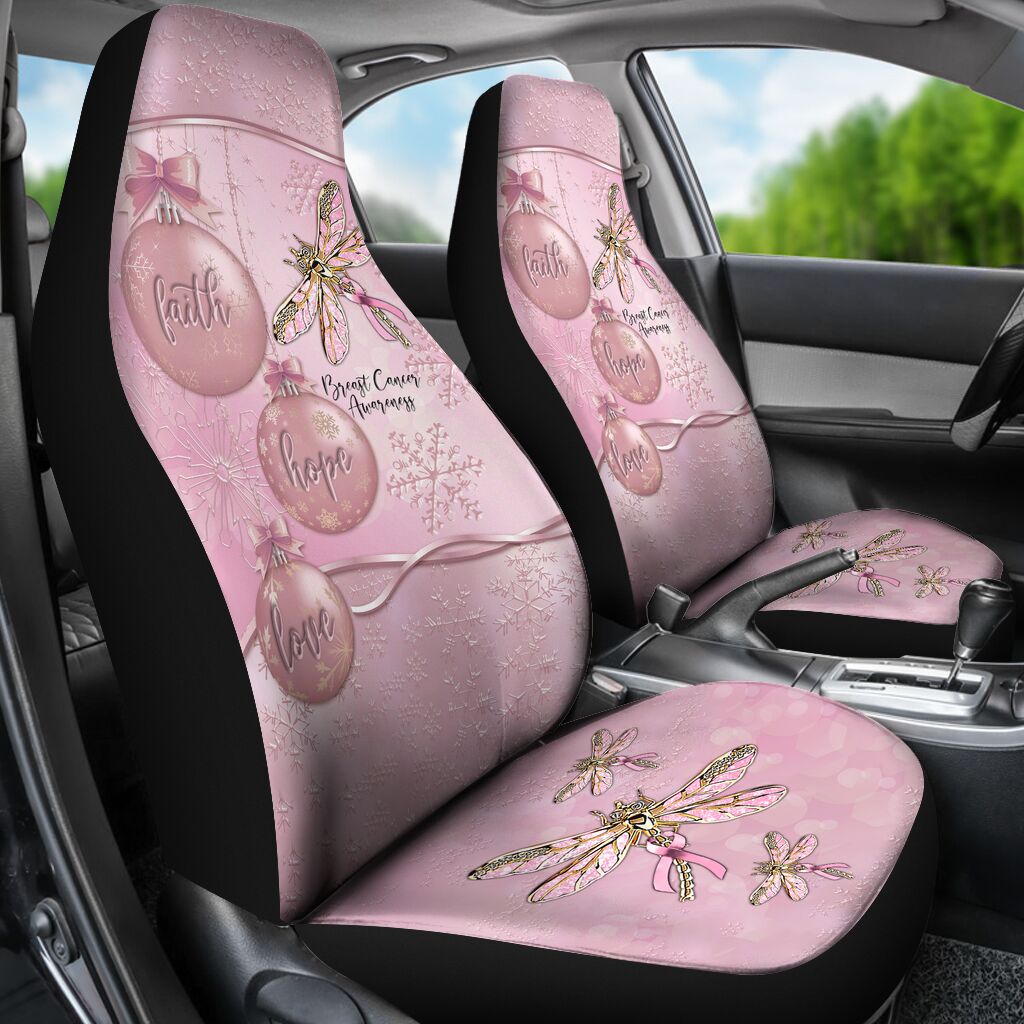 Faith Hope Love Metal Pattern Print Breast Cancer Awareness Seat Covers 0622