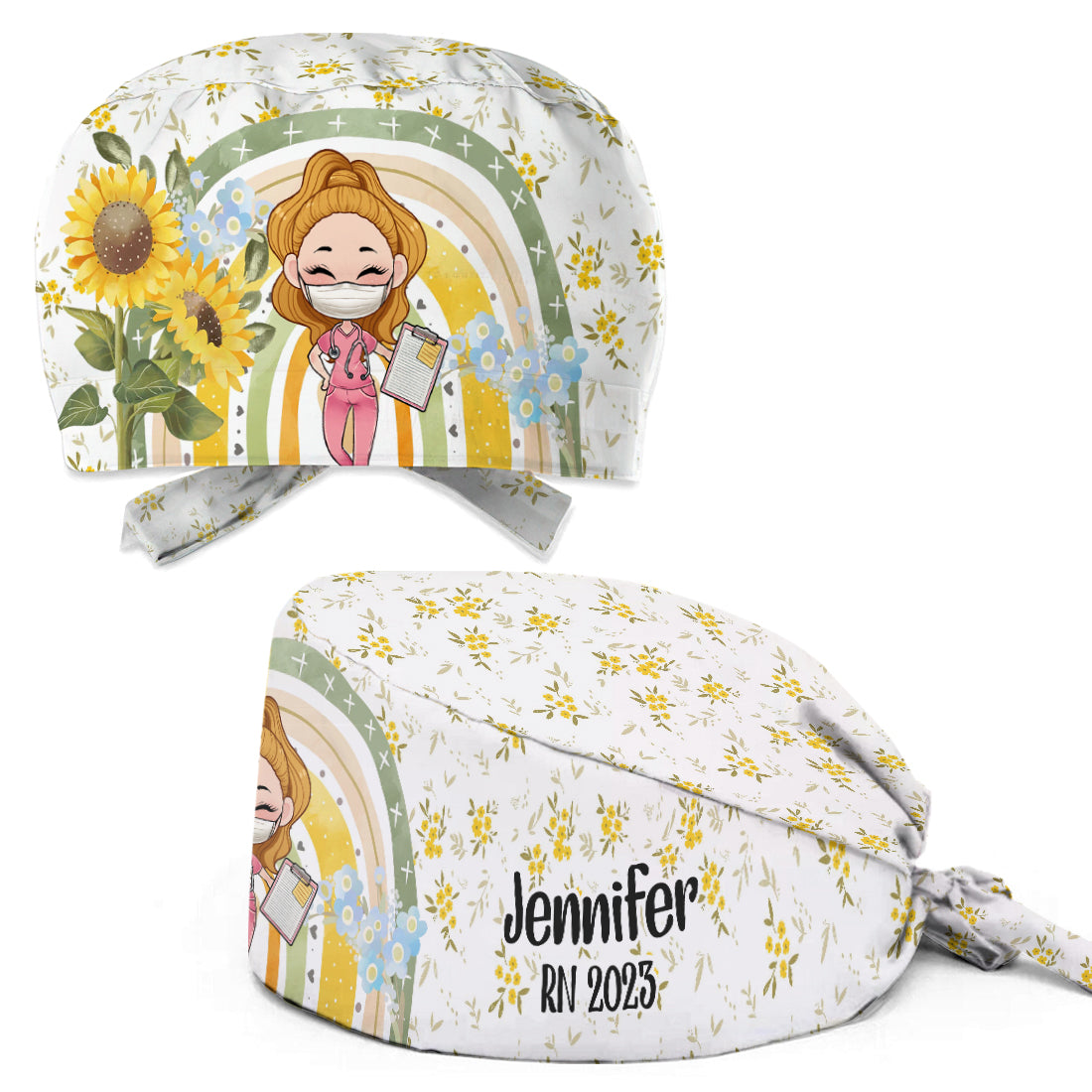 Floral Rainbow - Personalized Nurse Scrub Cap