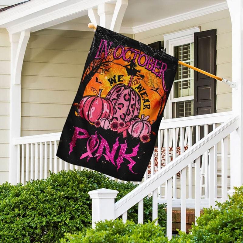 Im Oktober tragen wir rosa Halloween-Kürbis - Hausflagge zur Sensibilisierung für Brustkrebs 0822