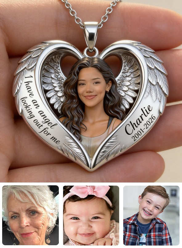 Personalized Memorial Latina Woman Angel Wing Heart Pendant Necklace