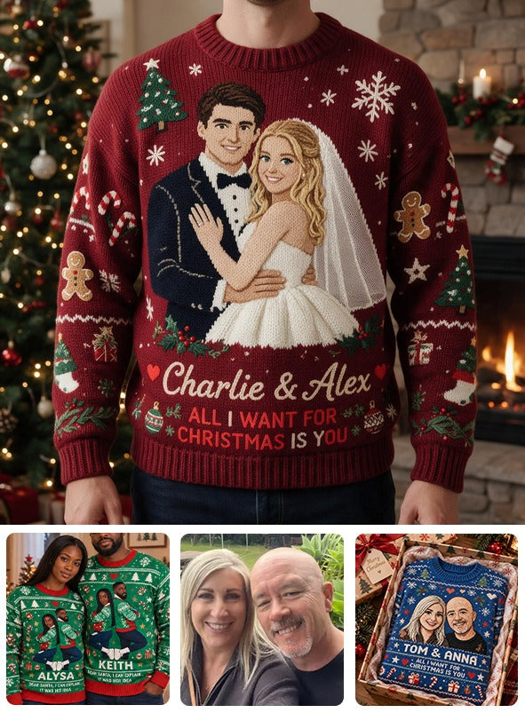 Personalized 10th Wedding Anniversary 2016 Christmas Wedding Couple Ugly Sweater