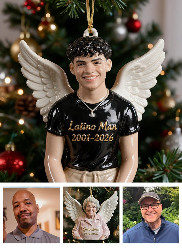 Personalisierte Weihnachtsgedächtnis Latino Mann 3D Engel Ornament