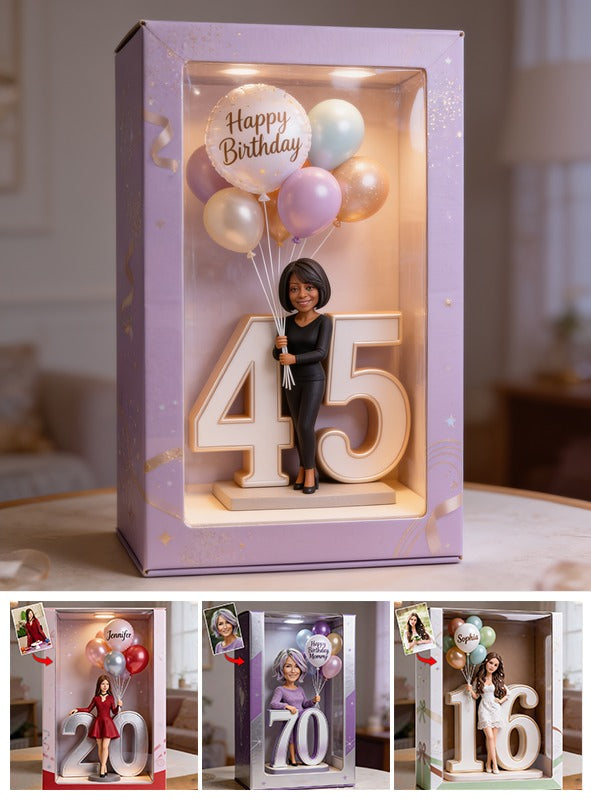 Personalized 45th Birthday Middle-Aged Black Woman Acrylic Display Box