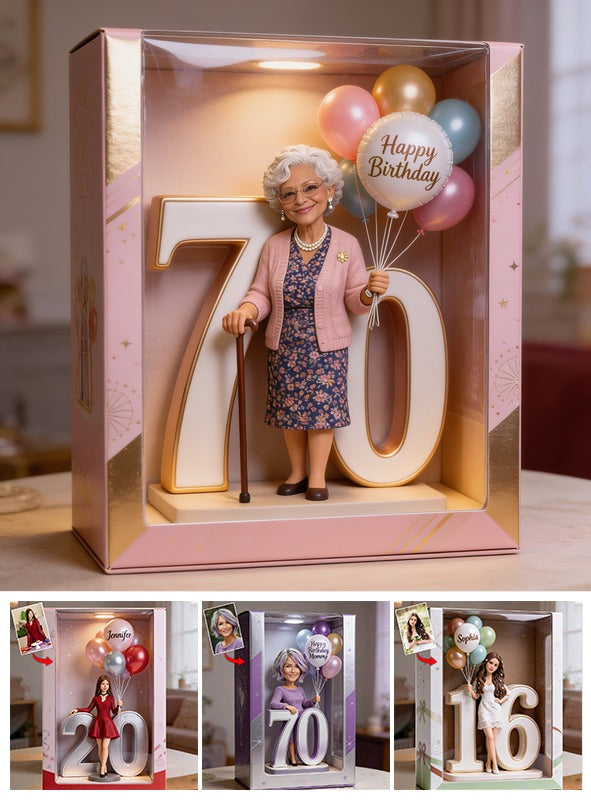 Personalized 70th Birthday Older Black Woman Acrylic Display Box, Milestone Keepsake Gift