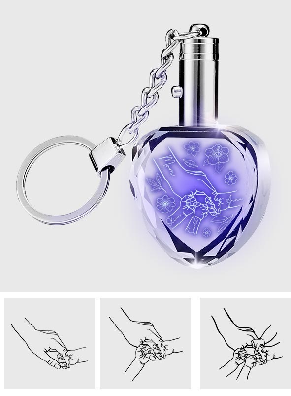 Mother Holding Hands - Personalized Mother LED Light Crystal Keychain