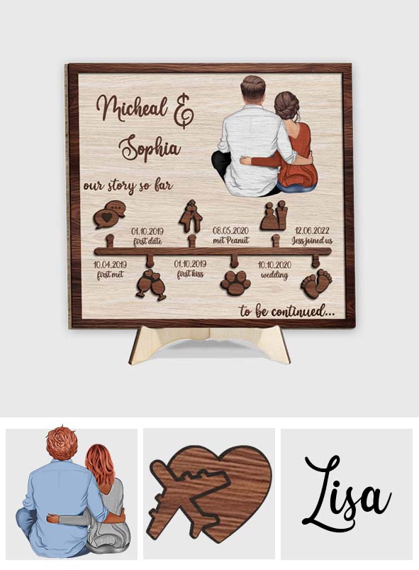 Unsere bisherige Geschichte – Personalisiertes zweilagiges Holzschild für Paare / Holzplakette