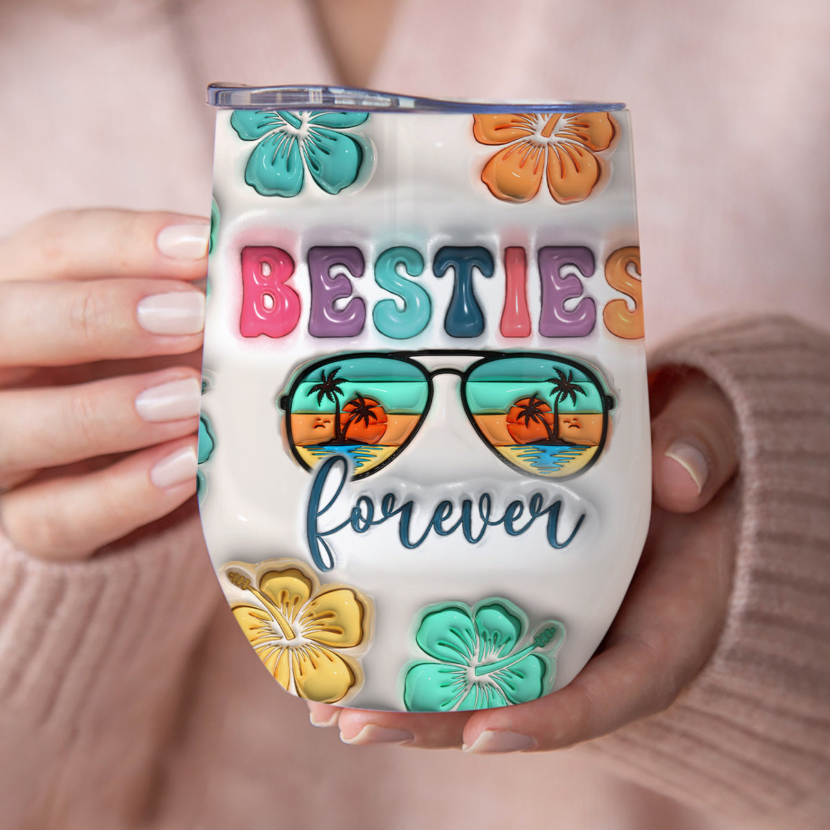 Besties Forever Summer Vibes - Personalized Bestie Wine Tumbler