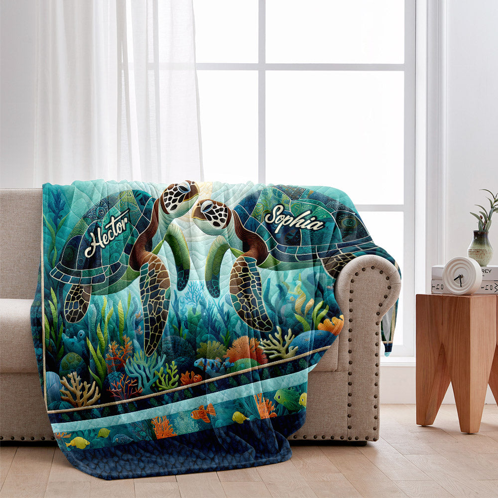 You & Me And The Sea - Personalized Turtle Blanket