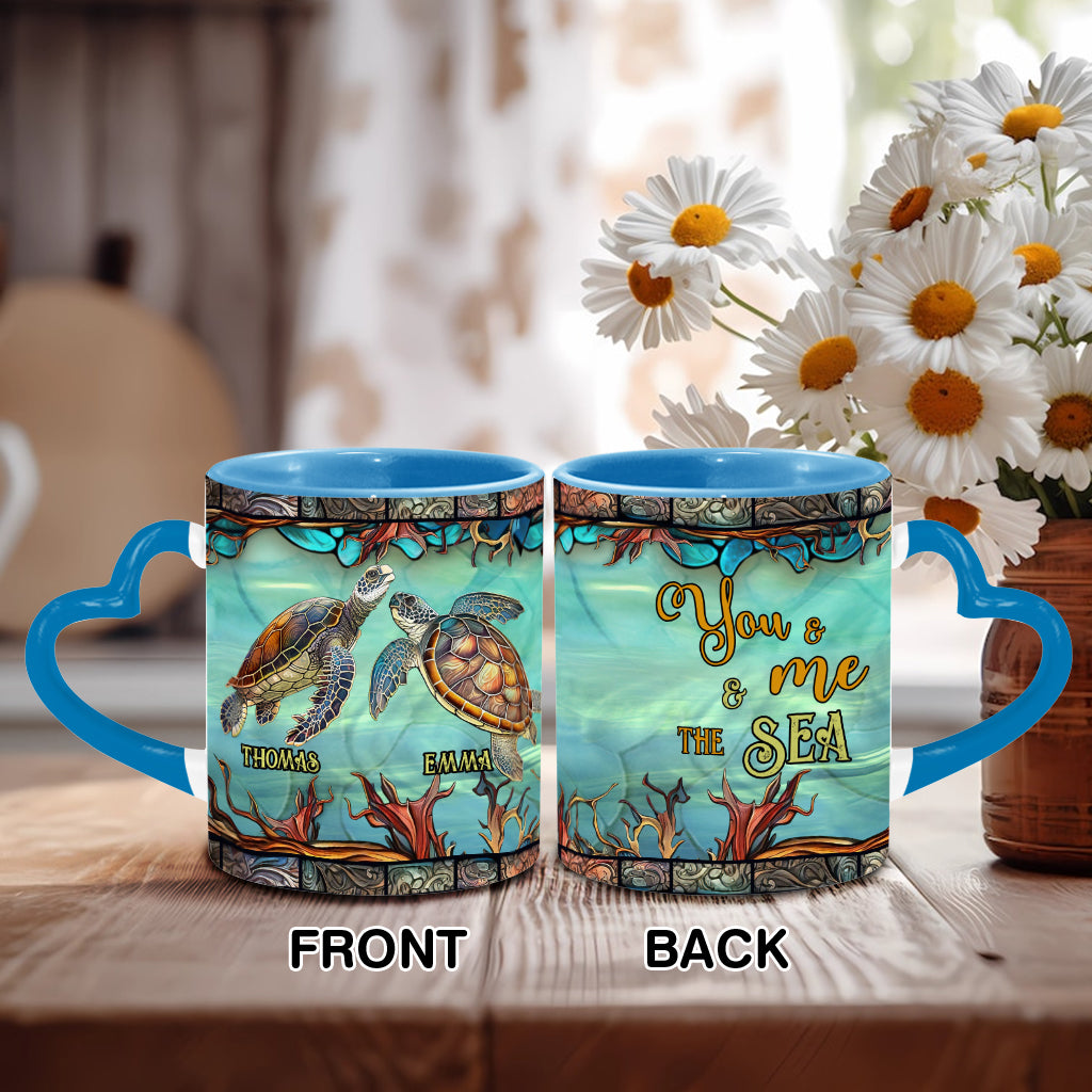 You And Me And The Sea - Personalized Turtle Heart Handle Mug