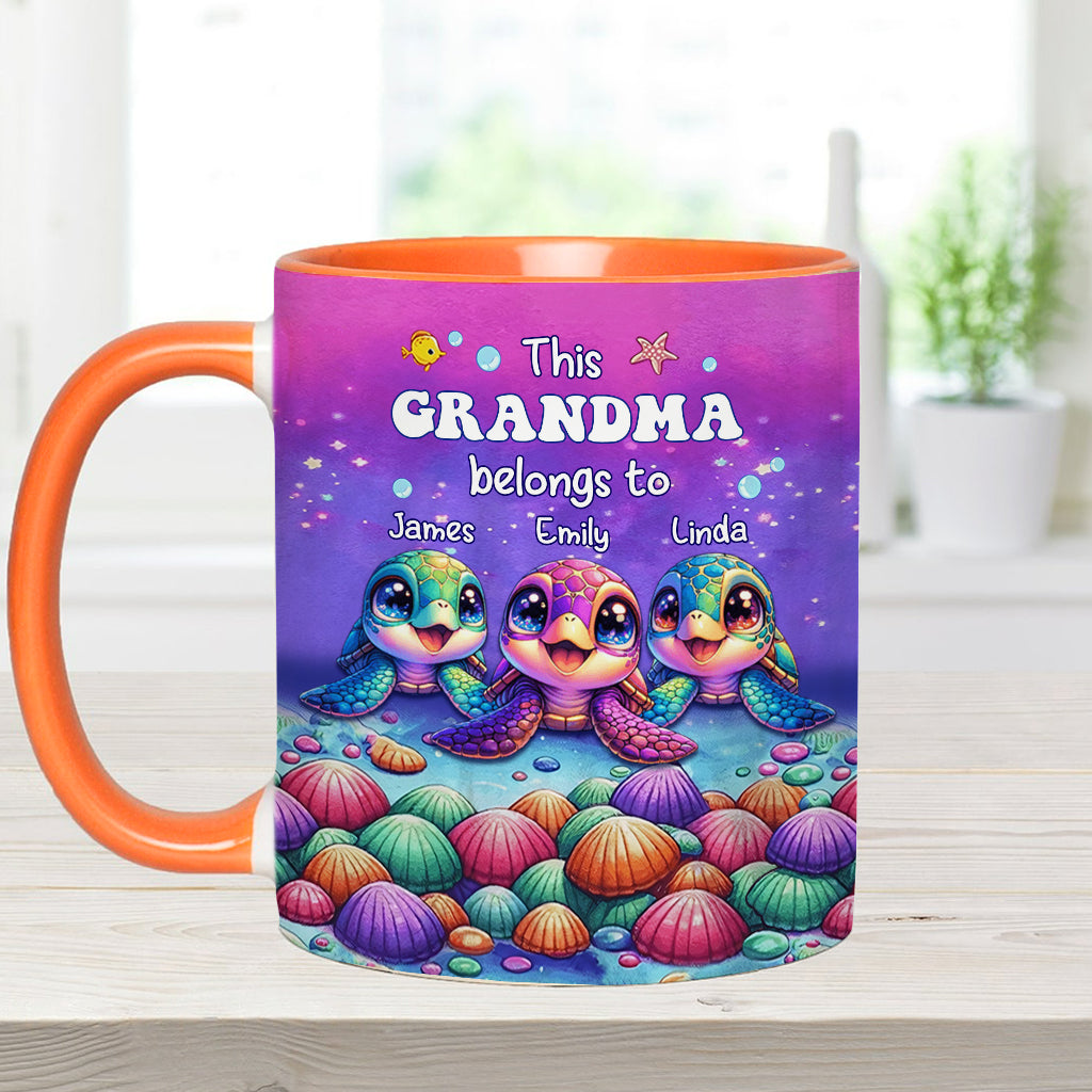This Grandma Belongs To Sea Turtle Version - Personalized Grandma Accent Mug