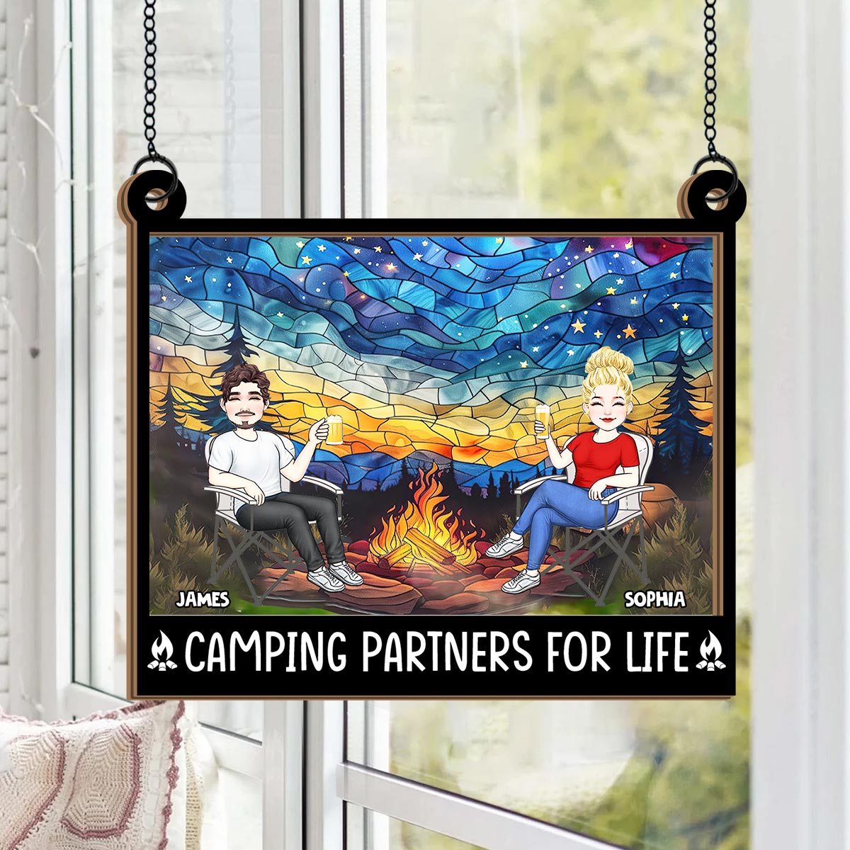 Camping Partners For Life - Personalized Camping 2 Layered Window Hanging Suncatcher