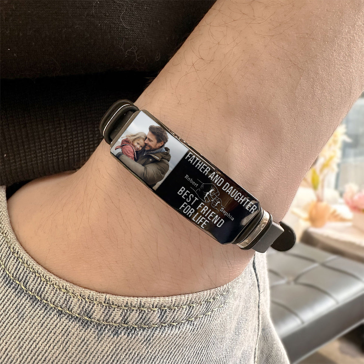 Father & Daughter Son Best Friend For Life - Personalized Father Engraved Bracelet