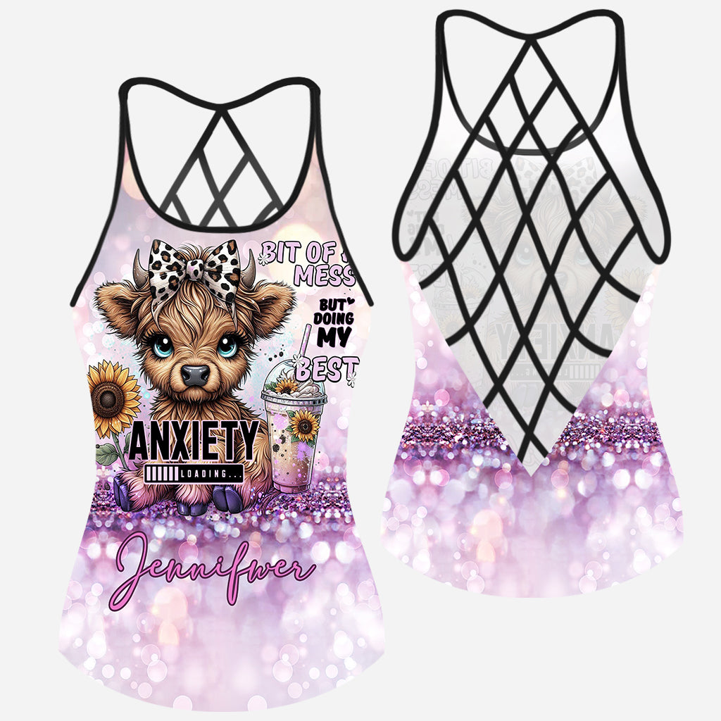 Bit Of Mess But Doing My Best - Personalized Cow Cross Tank Top