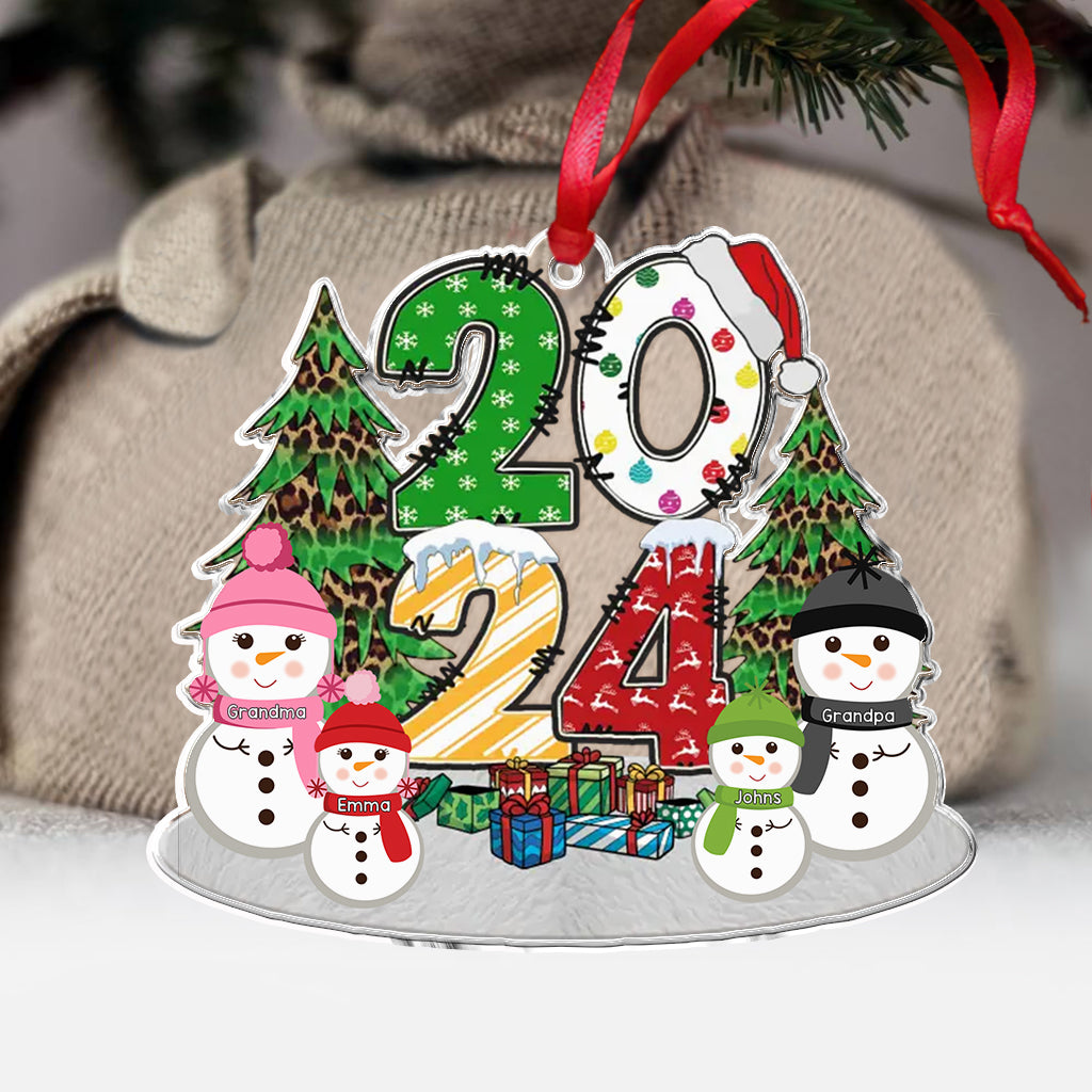Lovely Snowman Grandkids - Personalized Grandma Custom Shaped Ornament