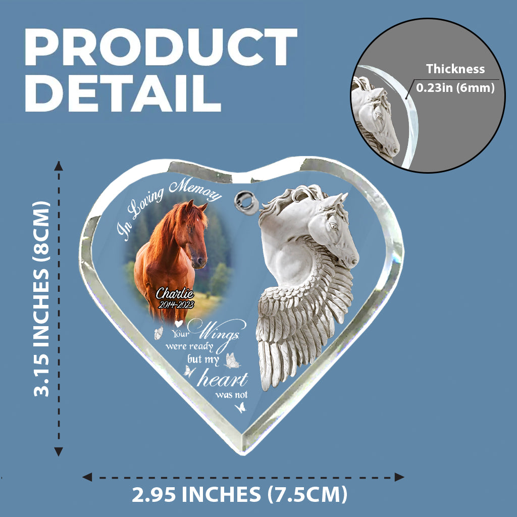 In Loving Memory Horse With Wings - Personalized Horse Heart Shaped Glass Ornament