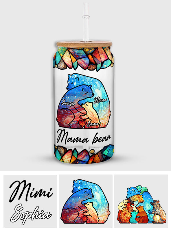 Mama Bear Colorful Stained Glass - Personalized Mother Can Glass