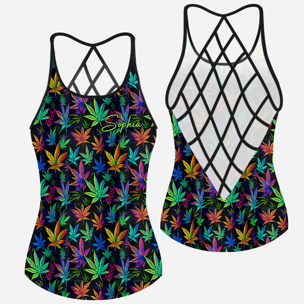 It's 420 somewhere Colorful Marijuana - Personalized Weed Cross Tank Top