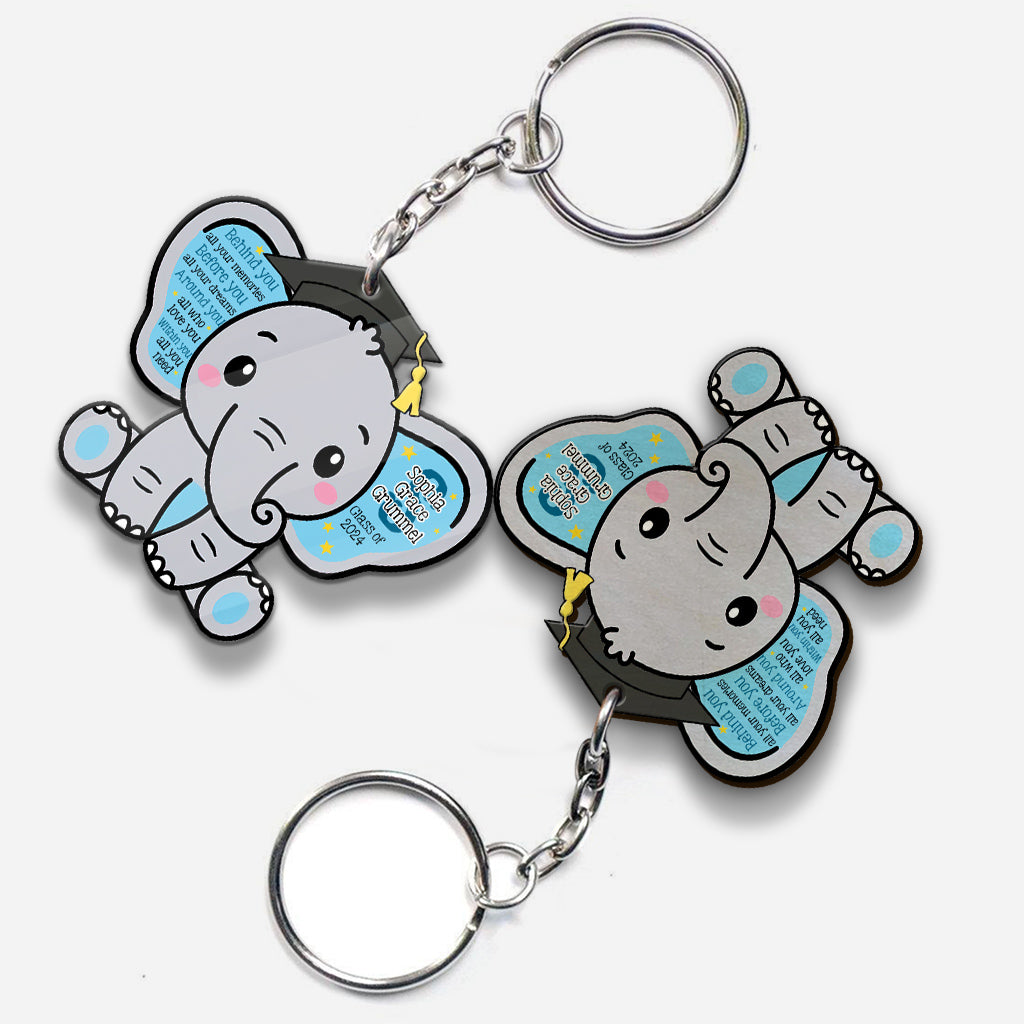 Graduation Elephant Behind You All Your Memories - Personalized Graduation Keychain