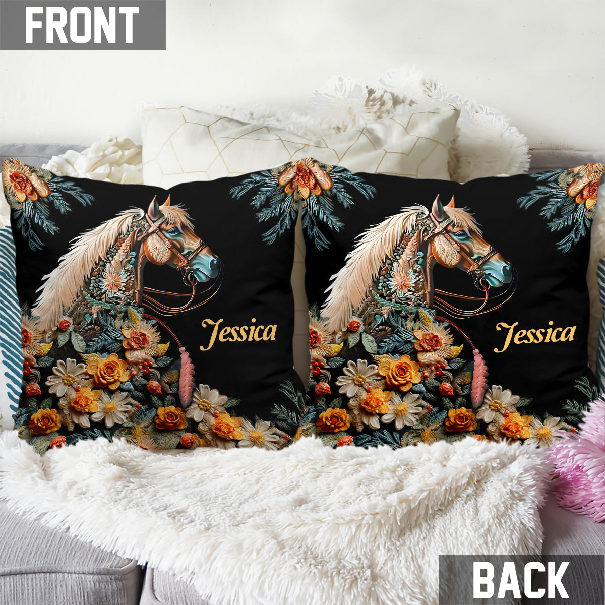 Love Horses - Personalized Horse Throw Pillow