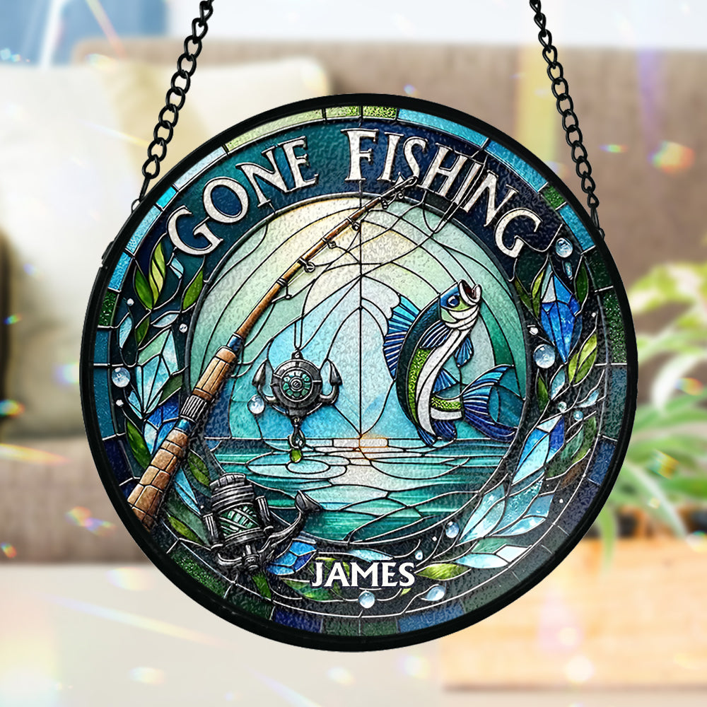 Gone Fishing - Personalized Fishing Stained Glass Suncatcher