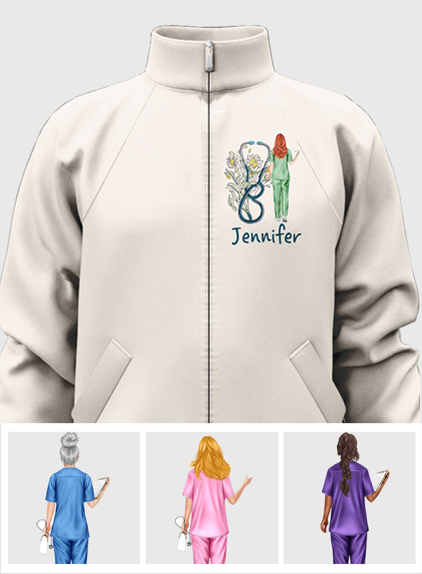 Nurse Life Floral Stethoscope - Personalized Nurse Zip Jacket