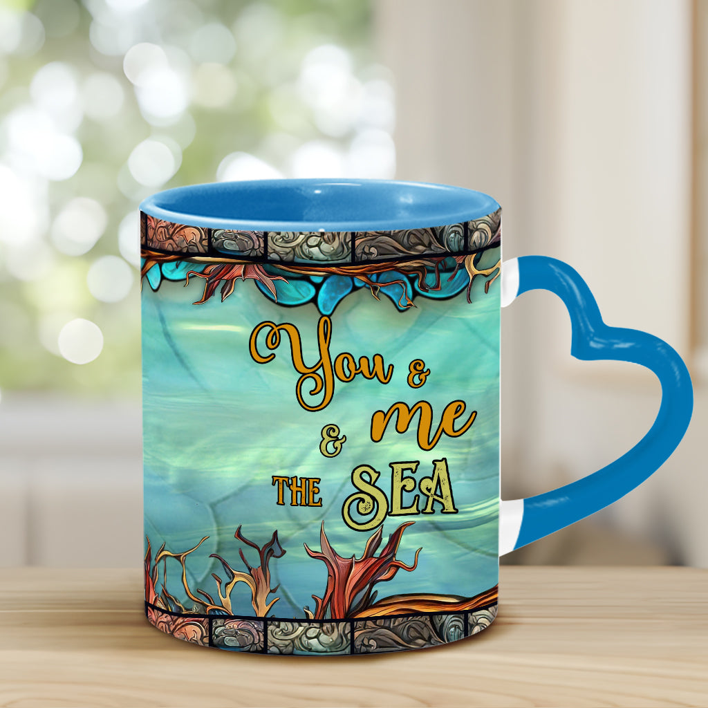 You And Me And The Sea - Personalized Turtle Heart Handle Mug