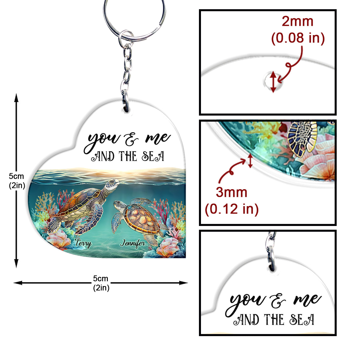 You & Me And The Sea - Personalized Turtle Keychain