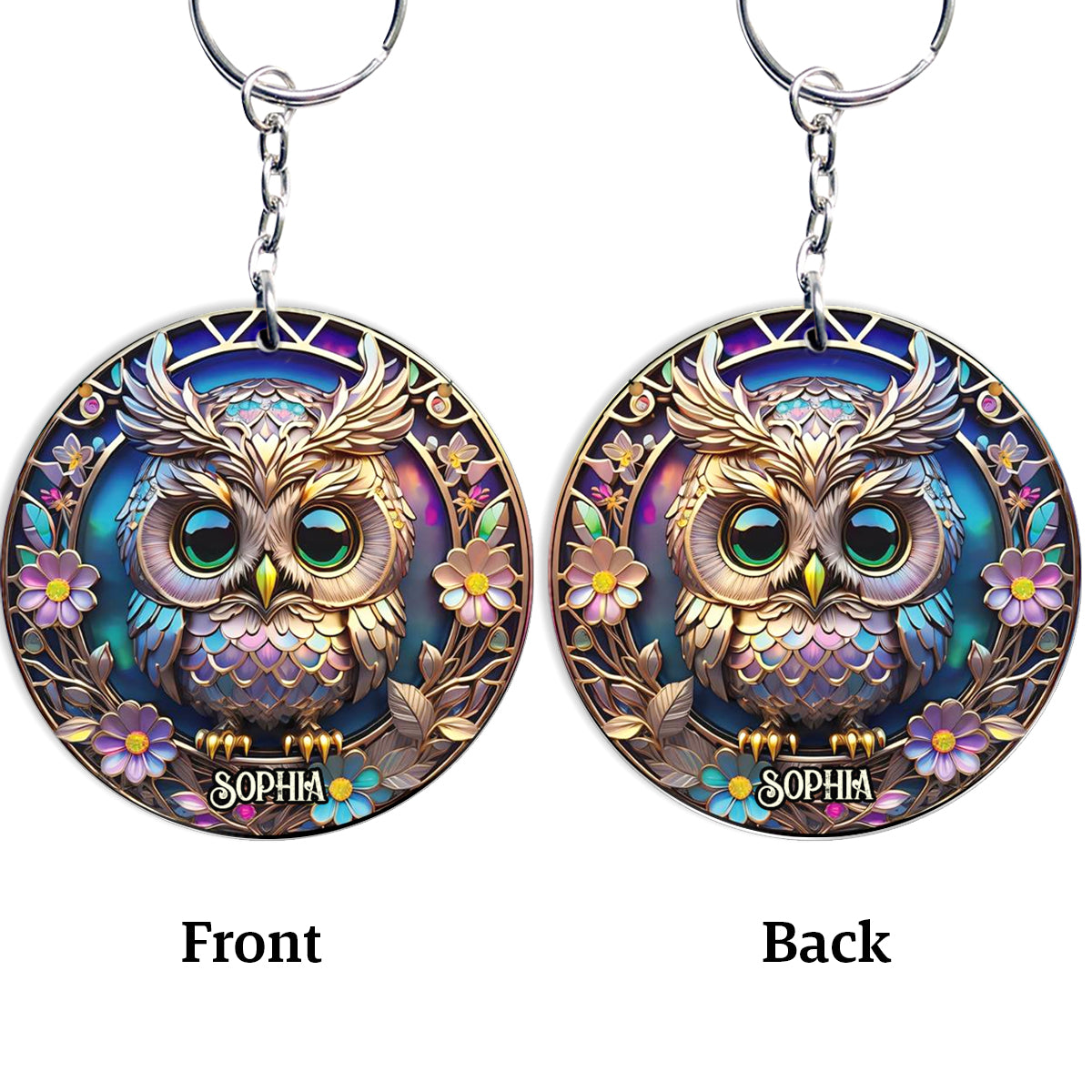 Colorful Owl - Personalized Owl Keychain