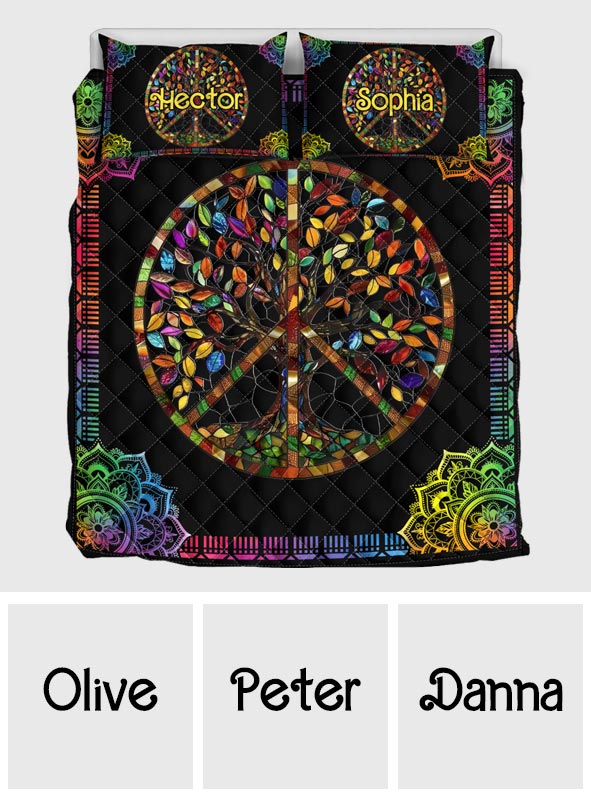 Es ist ein wunderschönes Weltenbaum-Friedenszeichen - personalisiertes Hippie-Quilt-Set