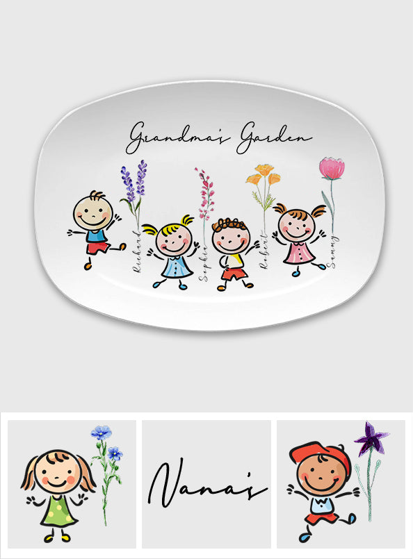 Grandma's Garden Kids With Birth Flowers - Personalized Grandma Plate