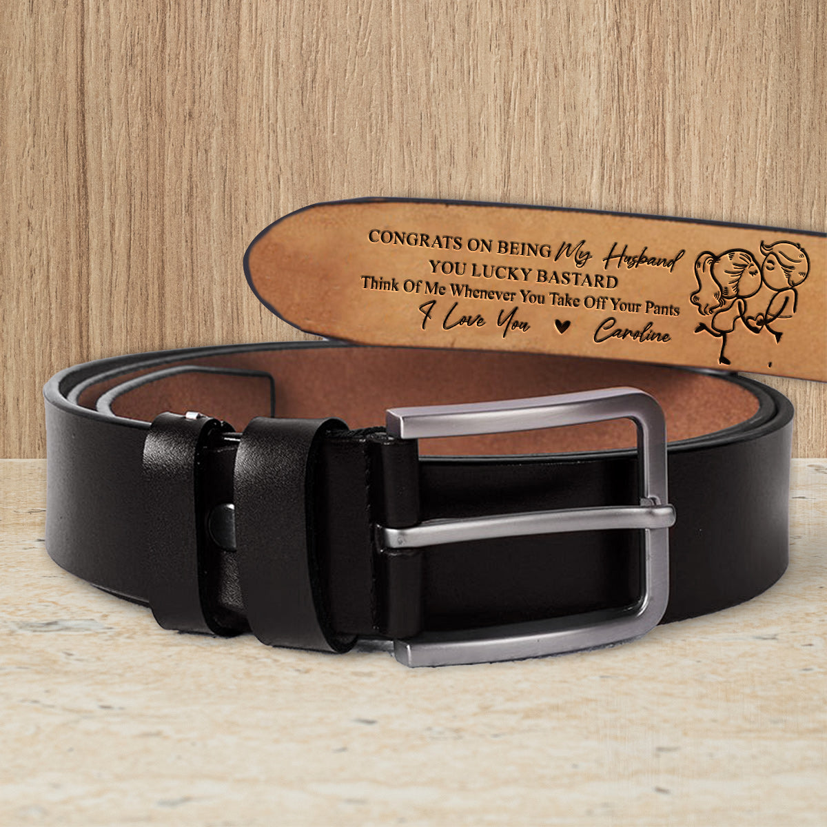 Congrats On Being My Husband - Personalized Husband And Wife Leather Belt