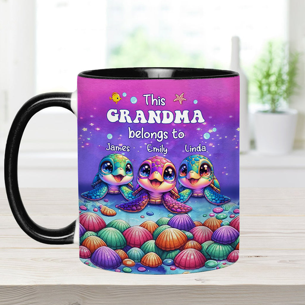 This Grandma Belongs To Sea Turtle Version - Personalized Grandma Accent Mug