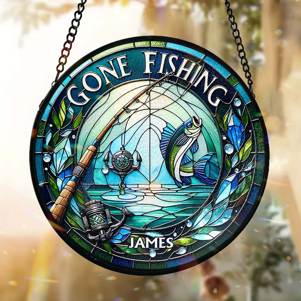 Gone Fishing - Personalized Fishing Stained Glass Suncatcher
