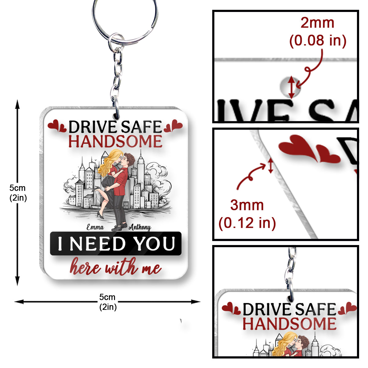 Drive Safe Handsome - Personalized Couple Transparent Keychain