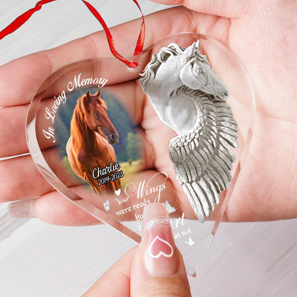 In Loving Memory Horse With Wings - Personalized Horse Heart Shaped Glass Ornament