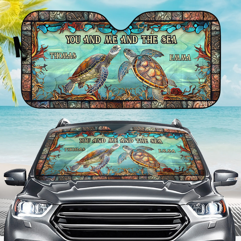 You And Me And The Sea - Personalized Turtle Car Sunshade