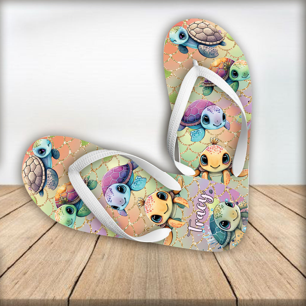Cute Turtles - Personalized Turtle Flip Flops