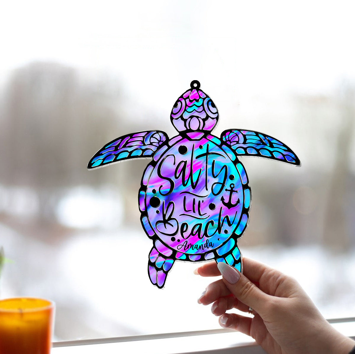 Salty Lil' Beach - Personalized Turtle Window Hanging Suncatcher Ornament