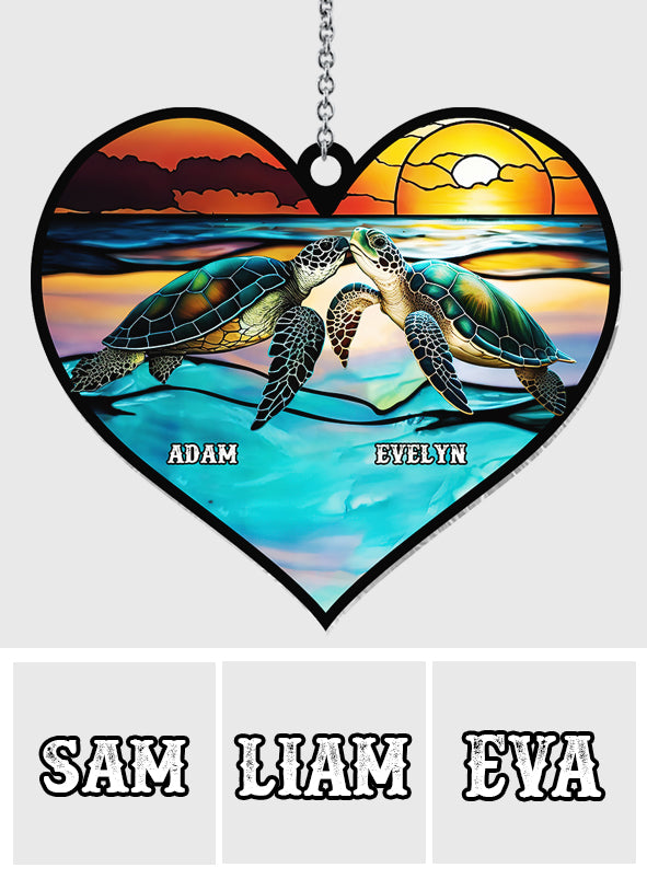 I Love You To The Beach And Back - Personalized Turtle Window Hanging Suncatcher Ornament
