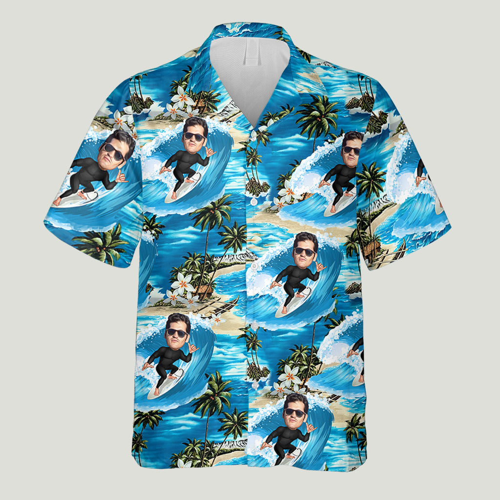 Funny Caricature From Any Photo - Personalized Surfing Hawaiian Shirt