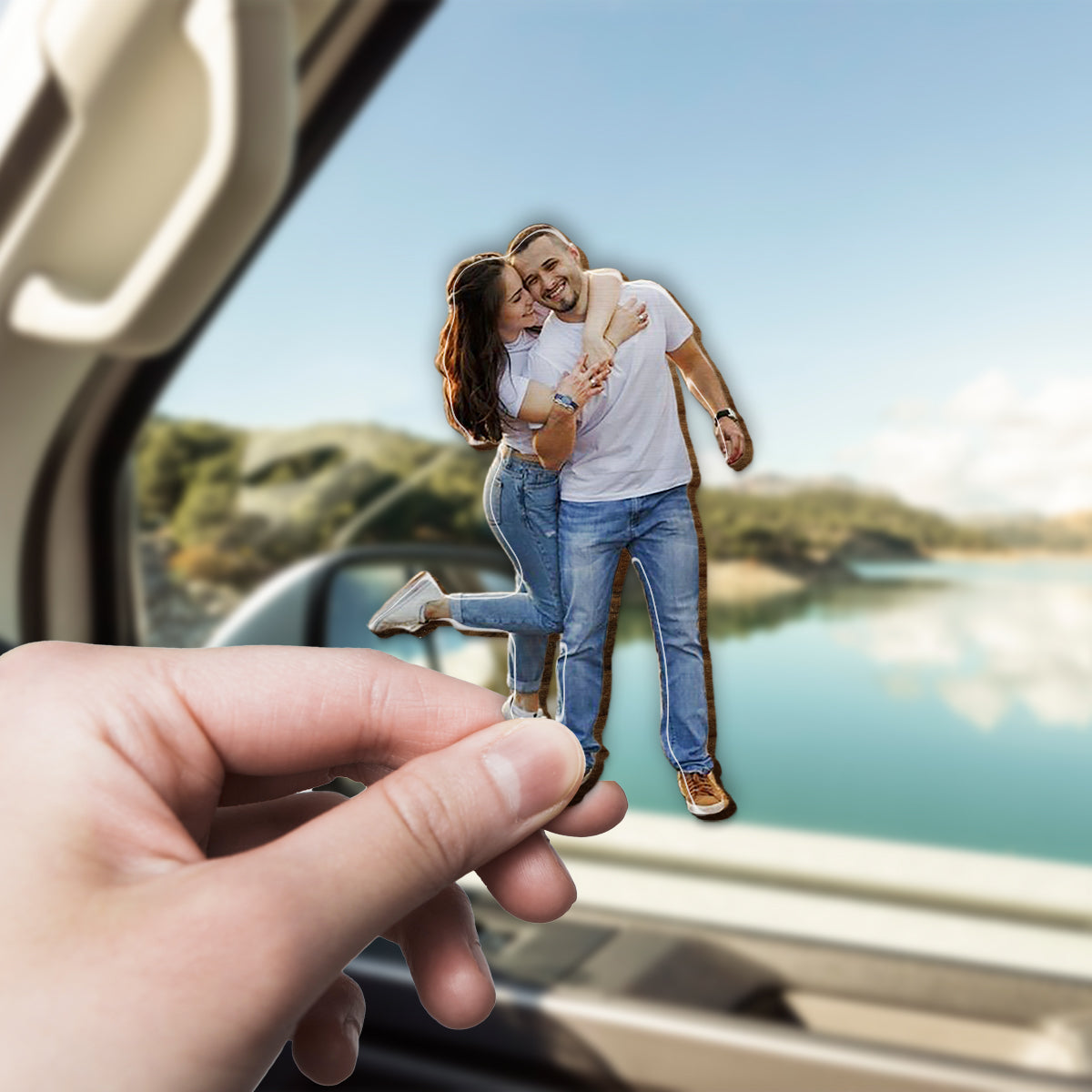 I Love You To The Moon And Back - Personalized Couple Shaped Car Visor Clip
