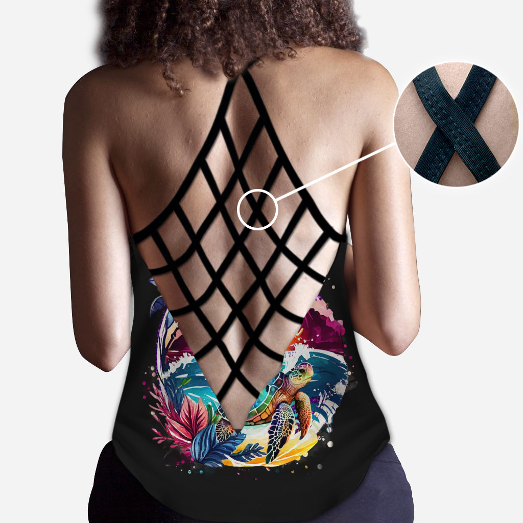 Salty Lil' Beach - Personalized Turtle Cross Tank Top