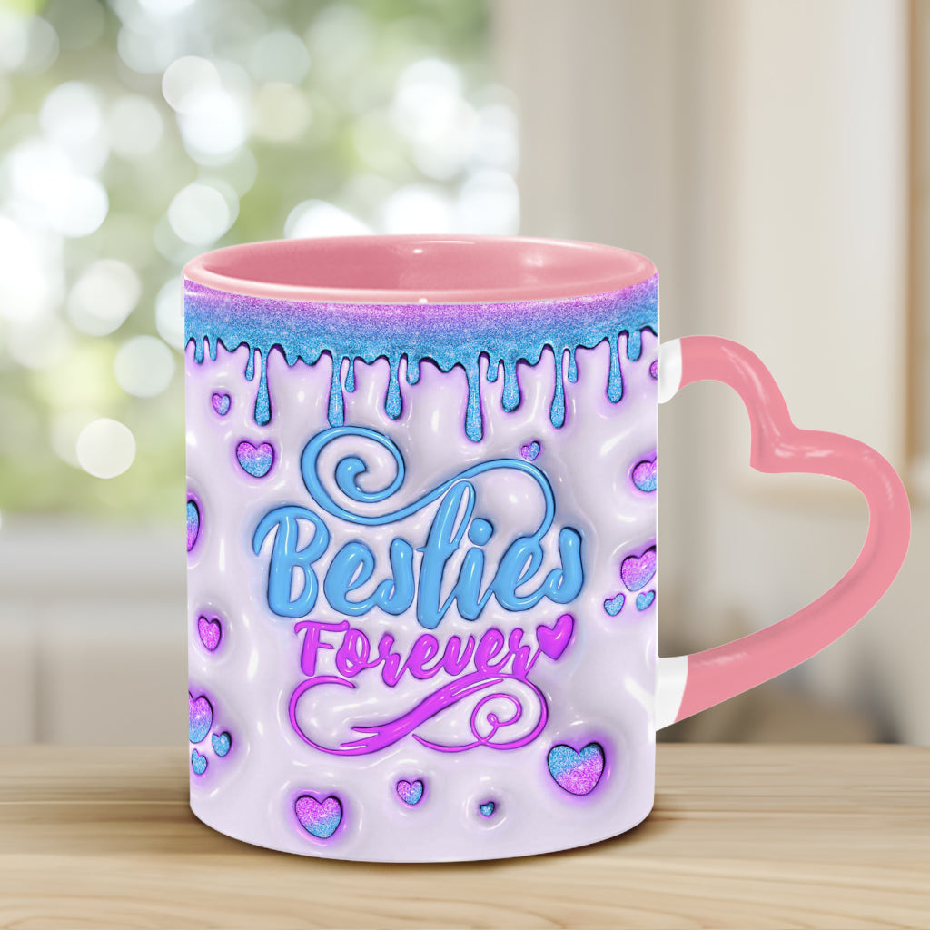 Besties Forever Beautiful Birth Month Flower - Personalized Bestie Heart Handle Mug