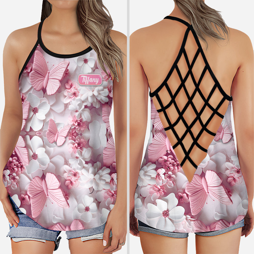 Wonderful Butterflies - Personalized Butterfly Cross Tank Top